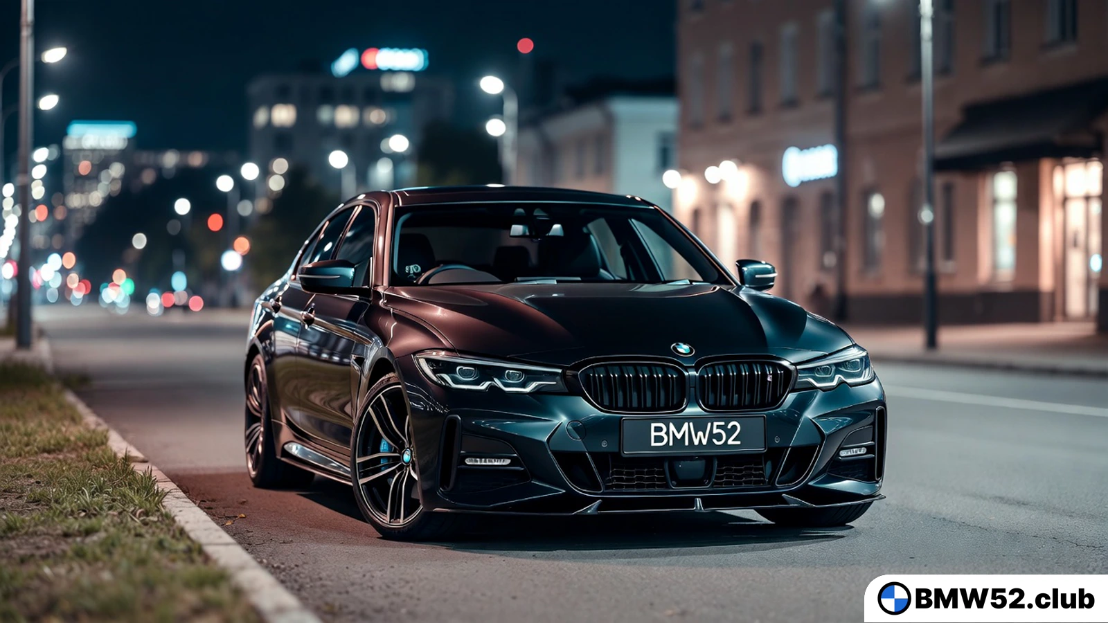 Черная БМВ ночью Черная BMW ночью